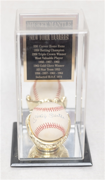 Mickey Mantle Signed Baseball & Display (JSA Auction Letter)