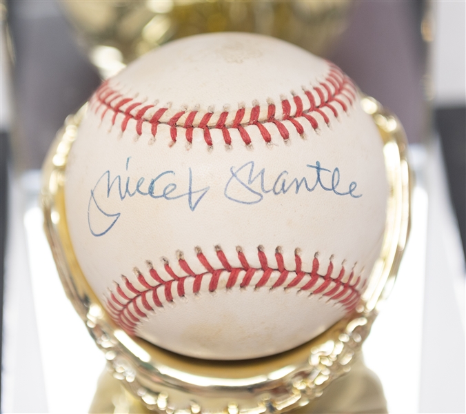 Mickey Mantle Signed Baseball & Display (JSA Auction Letter)