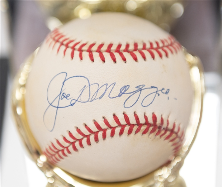 Joe DiMaggio Signed Baseball & Display (JSA Auction Letter)