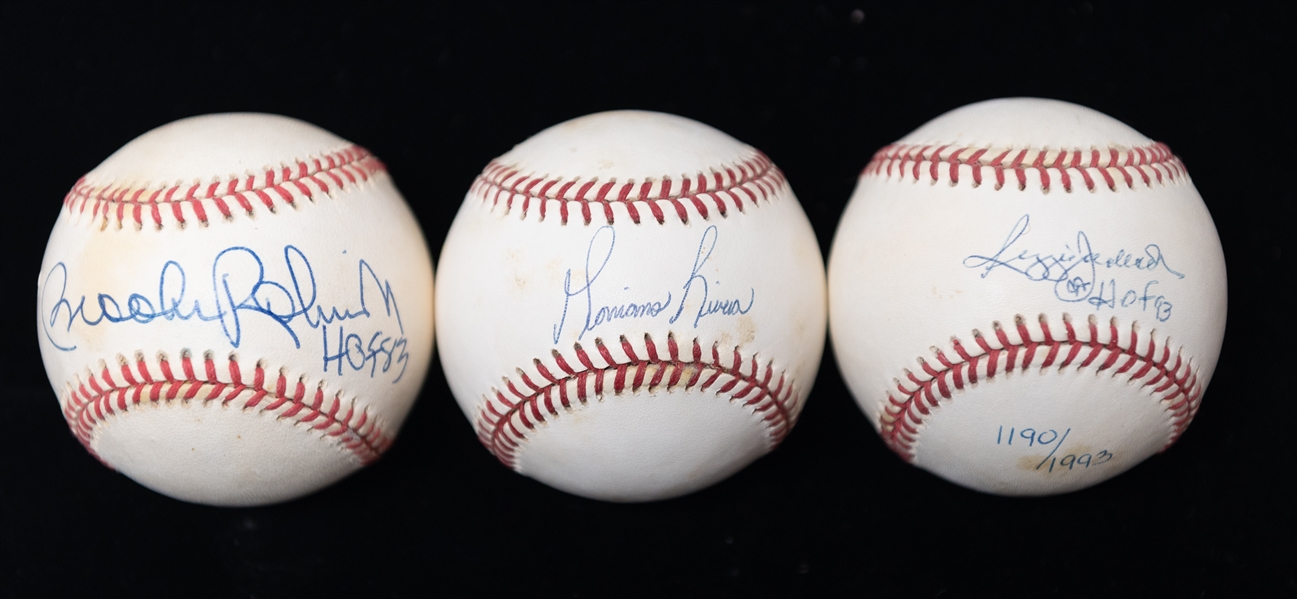 Lot of (3) Signed HOFer Baseballs Mariano Rivera, Brooks Robinson, Reggie Jackson (JSA Auction Letter)