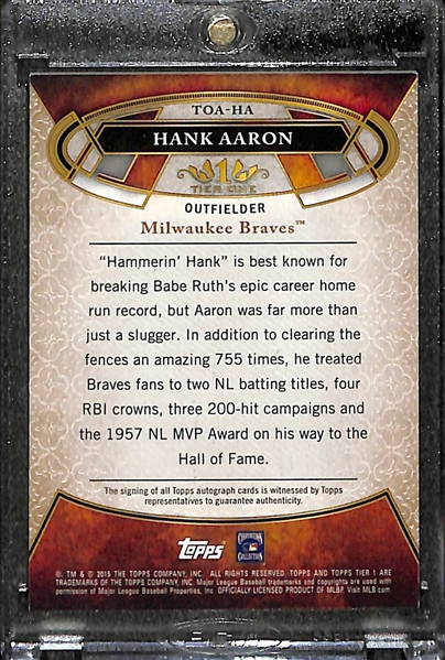 2015 Topps Tier One Hank Aaron Autographed Card # 15/25