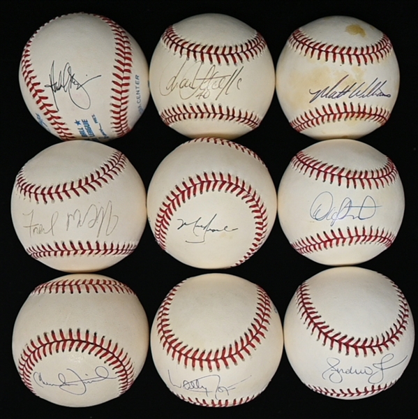 Lot of (9) Autographed Baseballs w. Mark Grace, Fred McGriff, Dave Stewart, Harold Baines, and Others (JSA Auction Letter)