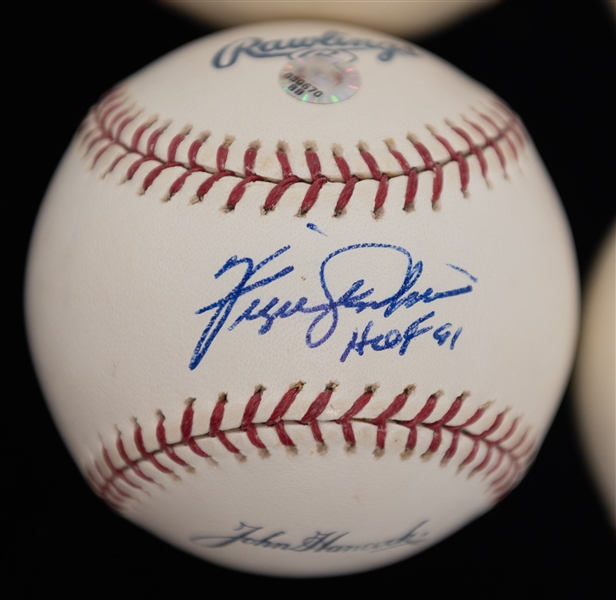 Lot of (4) HOF Autographed Baseballs w. Warren Spahn, Jim Palmer, F. Jenkins, and Bruce Sutter (JSA Auction Letter)