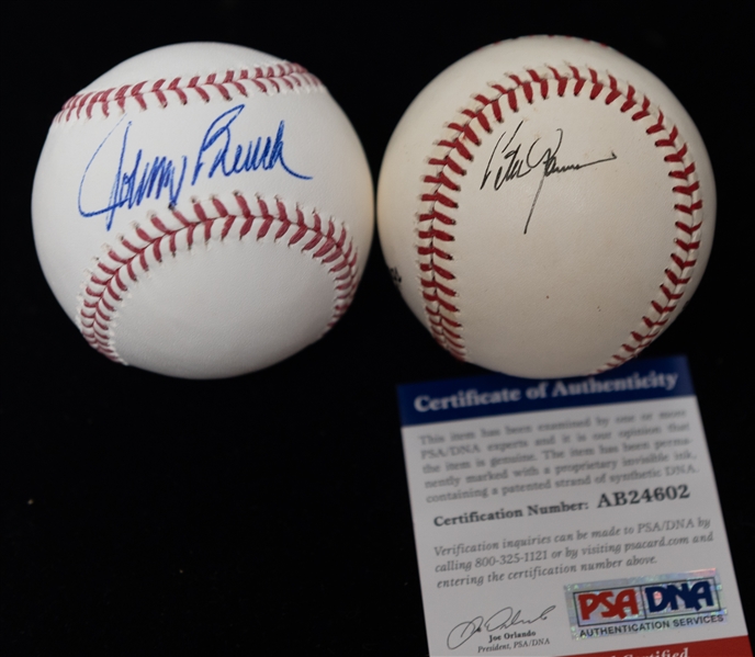 Lot of (2) HOF Autographed Baseballs w. Johnny Bench and Peter Gammons (JSA & PSA Certs)