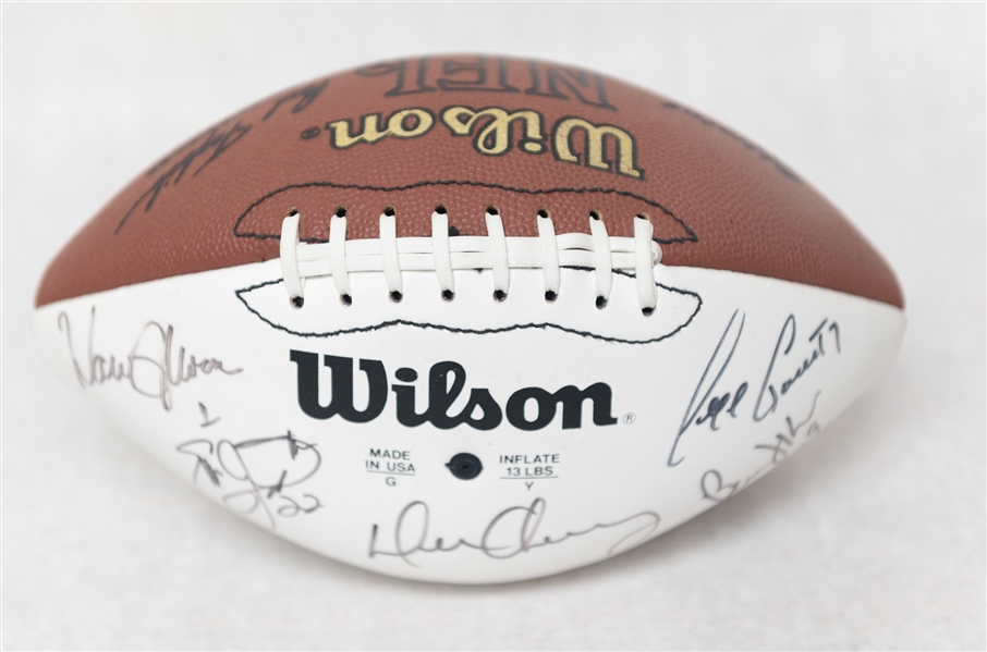 Wilson Panel Football Autographed by (15) w. Emmitt Smith, M. Allen, Young, Seau, Woodson, and Others (JSA Auction Letter)