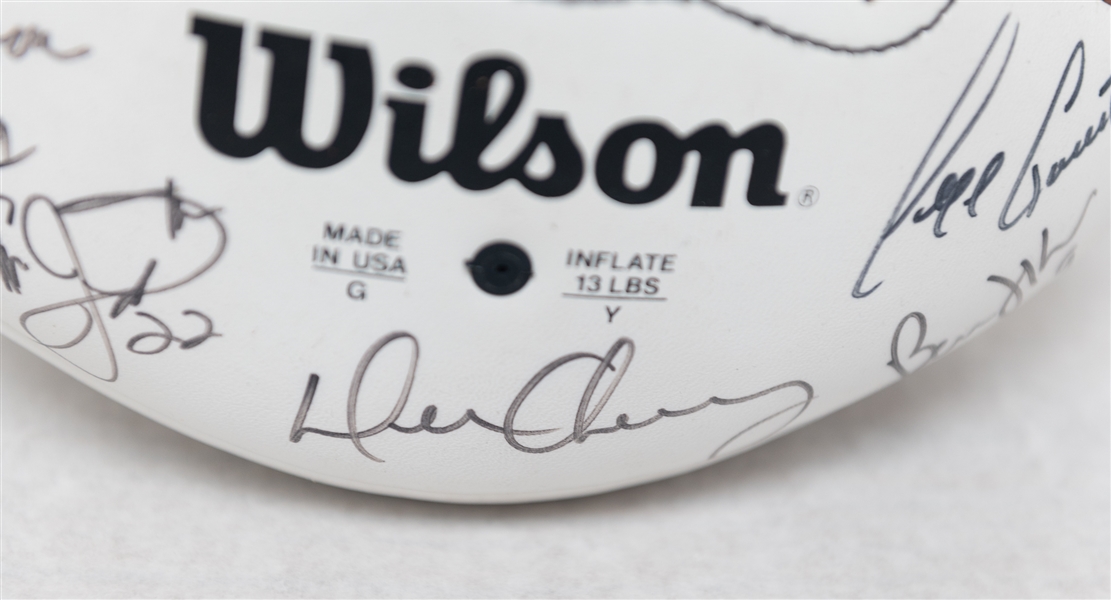 Wilson Panel Football Autographed by (15) w. Emmitt Smith, M. Allen, Young, Seau, Woodson, and Others (JSA Auction Letter)