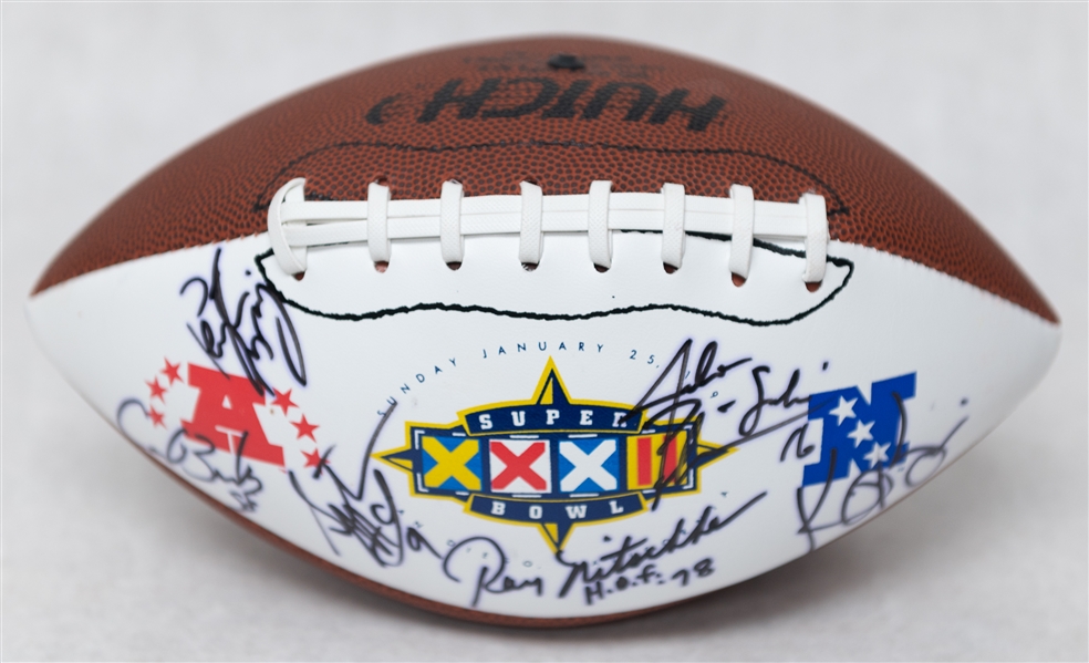 Super Bowl XXXII Autographed Football w. (16 Autos) Including Peyton Manning