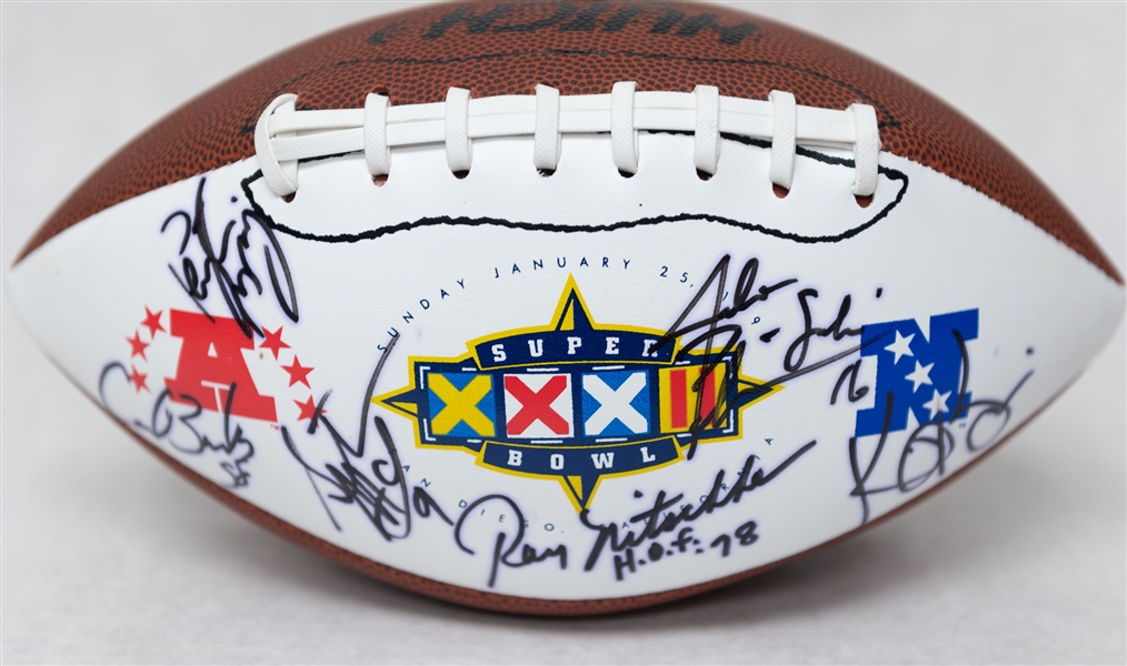 Super Bowl XXXII Autographed Football w. (16 Autos) Including Peyton Manning