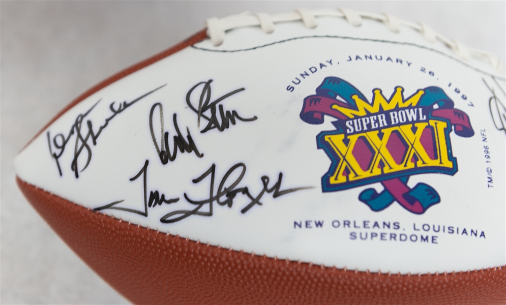 Lot of (2) Super Bowl XXXI Autographed Footballs w. (19) Total Autographs w. A. Manning, Harris, Upshaw, Landry, Many More!