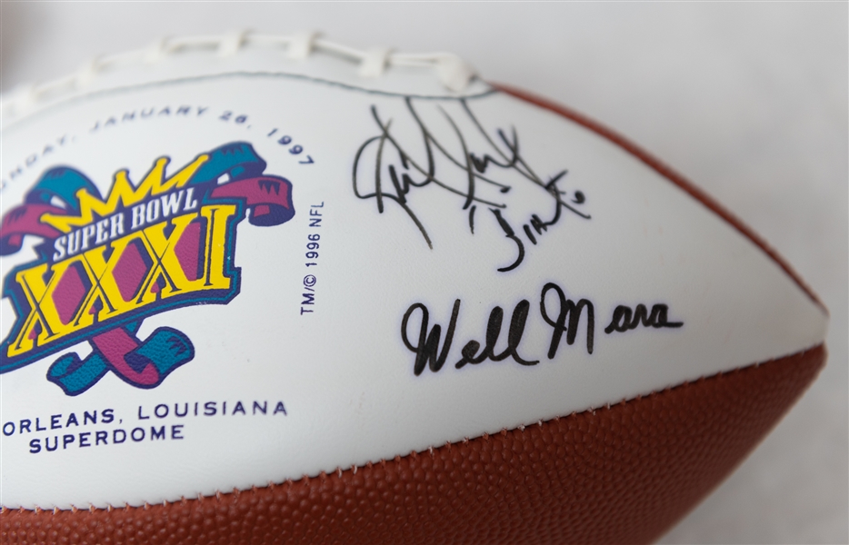 Lot of (2) Super Bowl XXXI Autographed Footballs w. (19) Total Autographs w. A. Manning, Harris, Upshaw, Landry, Many More!