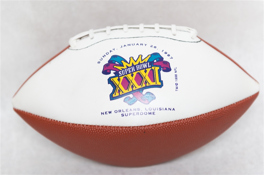 Lot of (2) Super Bowl XXXI Autographed Footballs w. (19) Total Autographs w. A. Manning, Harris, Upshaw, Landry, Many More!