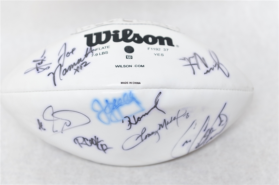 Lot of (3) Super Bowl Footballs w. a Total of (18) Signatures Including Namath, Hornung, Kelly and More