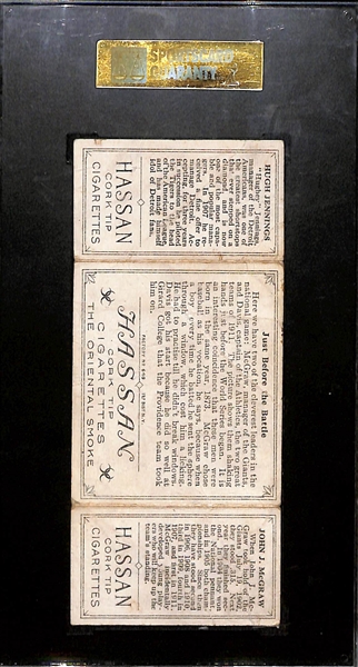 1912 T202 Hassan Triple Folder John McGraw & Hugh Jennings (Both HOFers) Graded SGC 1.5
