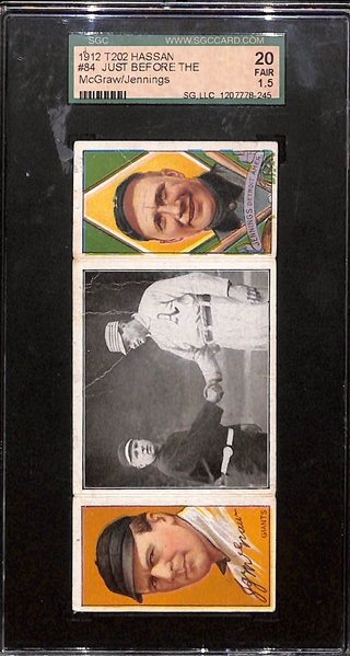 1912 T202 Hassan Triple Folder John McGraw & Hugh Jennings (Both HOFers) Graded SGC 1.5