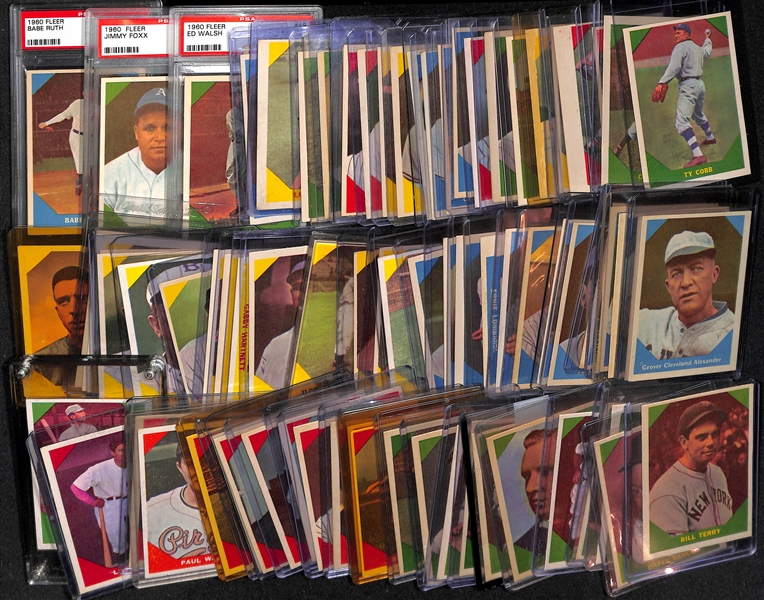 Lot of (75+) 1960 Fleer Baseball Cards w. Babe Ruth PSA 5 & Jimmy Foxx PSA 7, and many other stars!