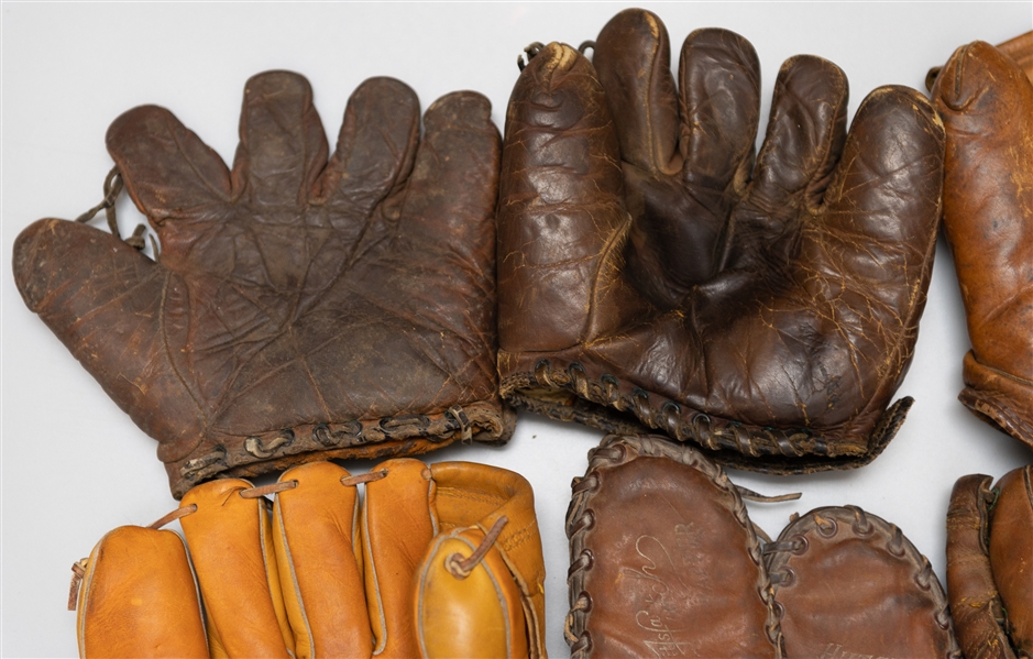 Lot of (6) Vintage Baseball Gloves Circa 1940s-60s w. Johnny Mize Hutch 100