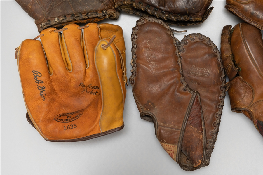 Lot of (6) Vintage Baseball Gloves Circa 1940s-60s w. Johnny Mize Hutch 100