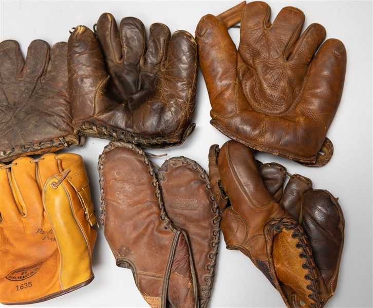 Lot of (6) Vintage Baseball Gloves Circa 1940s-60s w. Johnny Mize Hutch 100