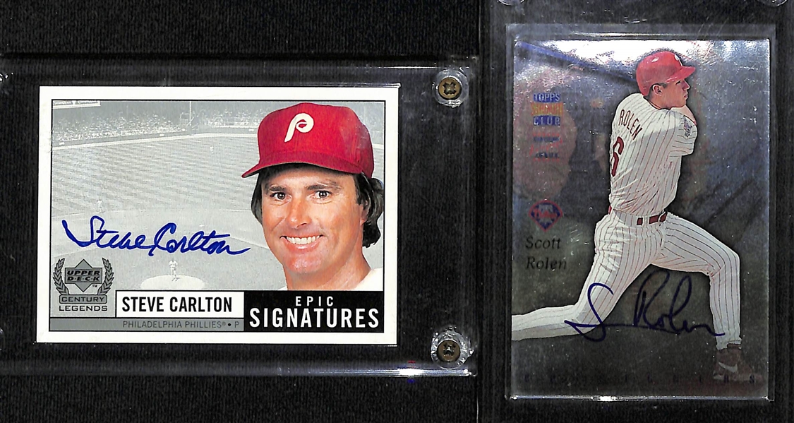 Lot of (9) Autographed Baseball Cards w. Steve Carlton, Scott Rolen, Roger Clemens and Others