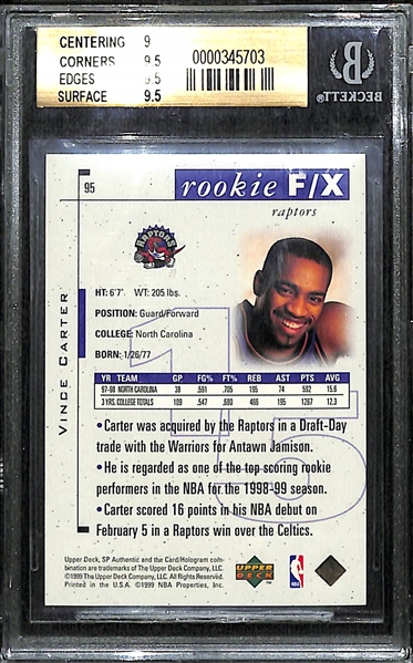 1998-99 SP Authentic Vince Carter # 95 #d /350 Graded BGS 9.5 Mint