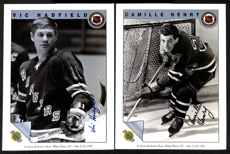Lot of (20) Signed Hockey Legends Photos (5) Geoffrion, (2) S. Neidermyer, Lindsay, Giacomin, Red Kelly, E. Shack, H. Howell, + (JSA Auction Letter)