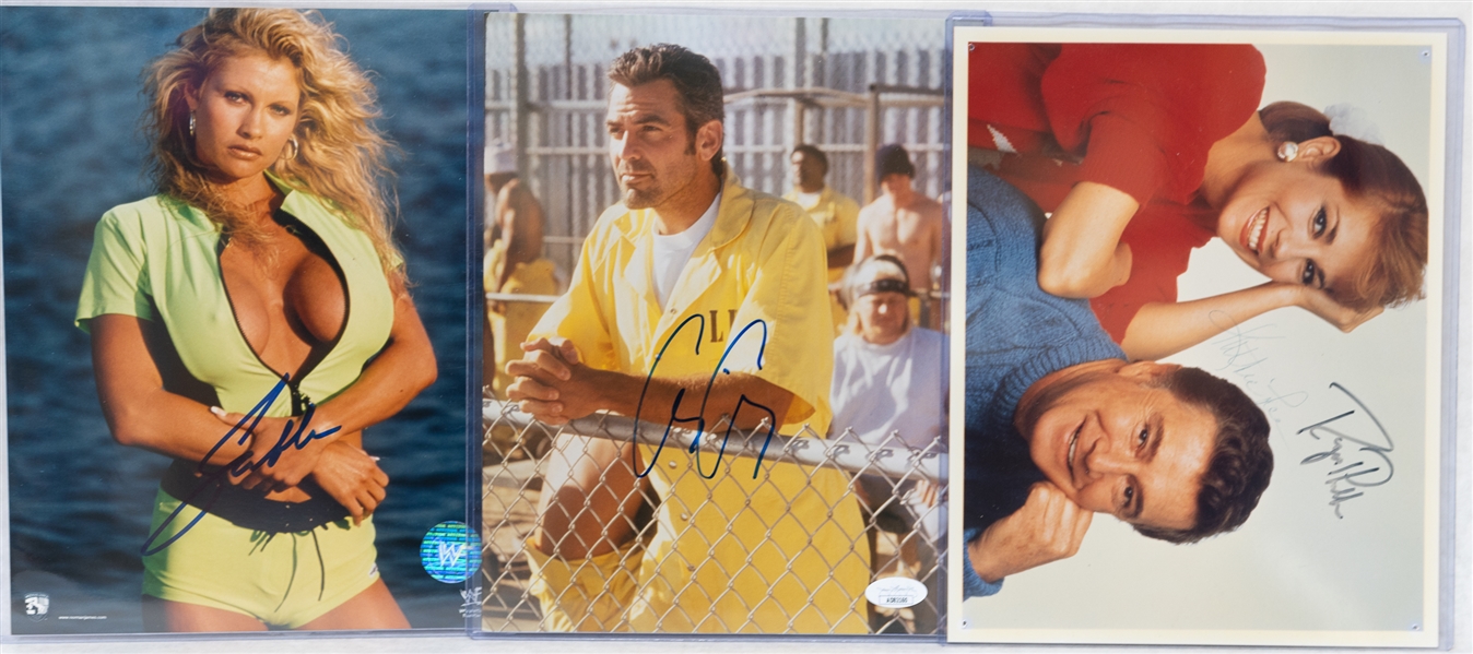 (5) Item Non-Sports Autograph Lot w. George Clooney 8x10 & Framed Willie Wonky Cast Signed Photo (JSA Auction Letter)