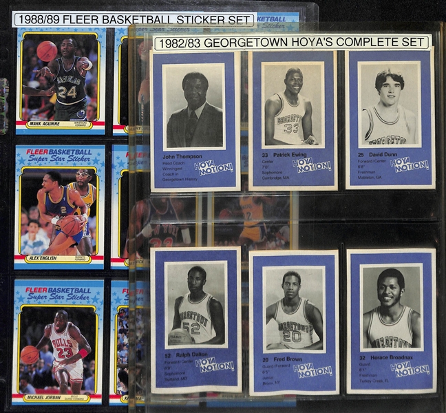 1988/89 Fleer Basketball Sticker Set w. Michael Jordan Sticker & 1982/83 Georgetown Hoya's Complete Set