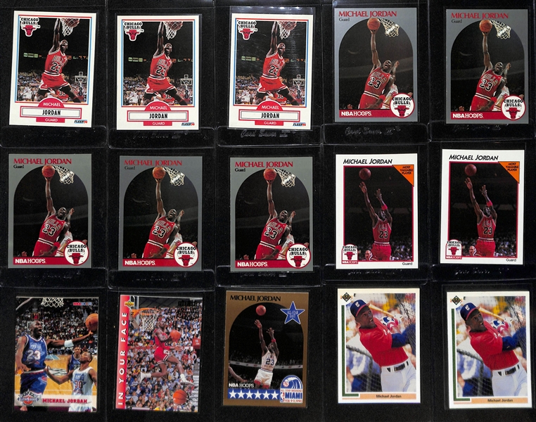 Lot of (60+) Michael Jordan Cards w. (7) 1989-90 Hoops # 200 and (3) 1990-91 Fleer # 26