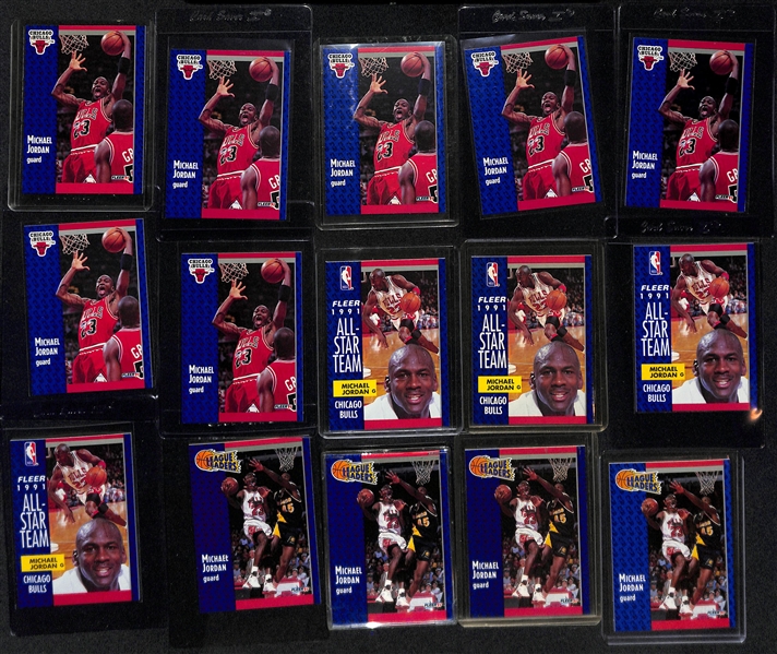 Lot of (60+) Michael Jordan Cards w. (7) 1989-90 Hoops # 200 and (3) 1990-91 Fleer # 26