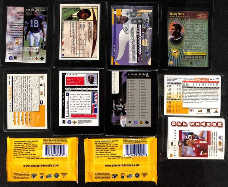 Lot of (30+) 1998 Randy Moss Rookie Cards + 5 Unopened 1998 Score Unopened Packs w. Moss On Top