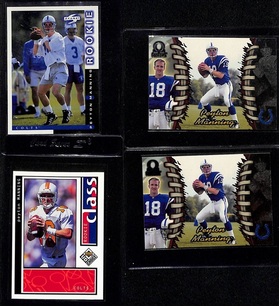 Lot of (12) 1998 Peyton Manning Rookies w. Topps Season Opener, Topps Draft Picks, UD Black Diamond #d /2500