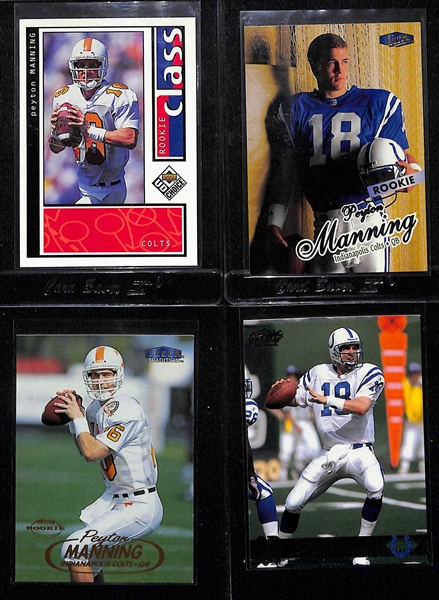 Lot of (12) 1998 Peyton Manning Rookies w. Topps Season Opener, Topps Draft Picks, UD Black Diamond #d /2500