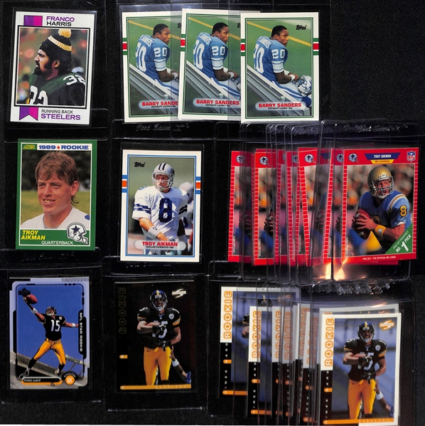 Lot of (30) NFL Rookies Cards w. Franco Harris, Barry Sanders, Troy Aikman and Hines Ward