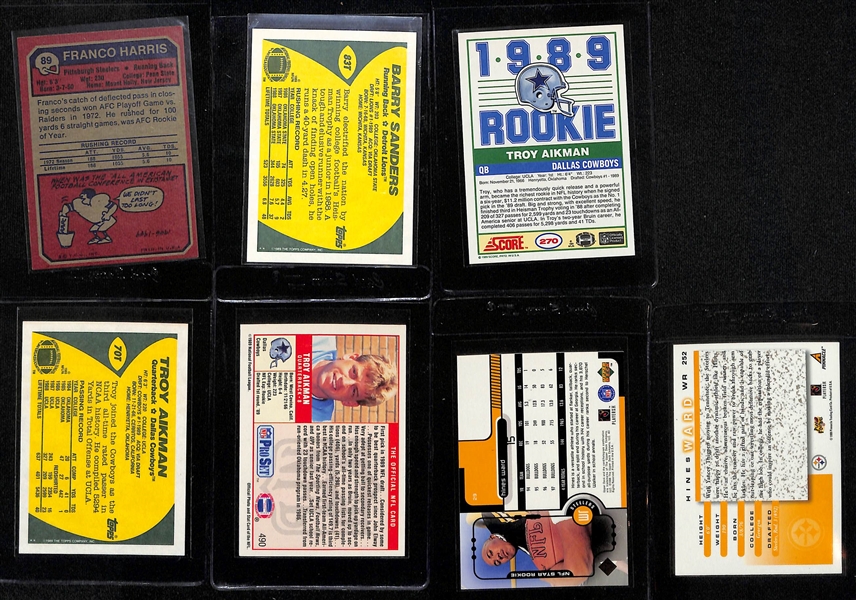 Lot of (30) NFL Rookies Cards w. Franco Harris, Barry Sanders, Troy Aikman and Hines Ward