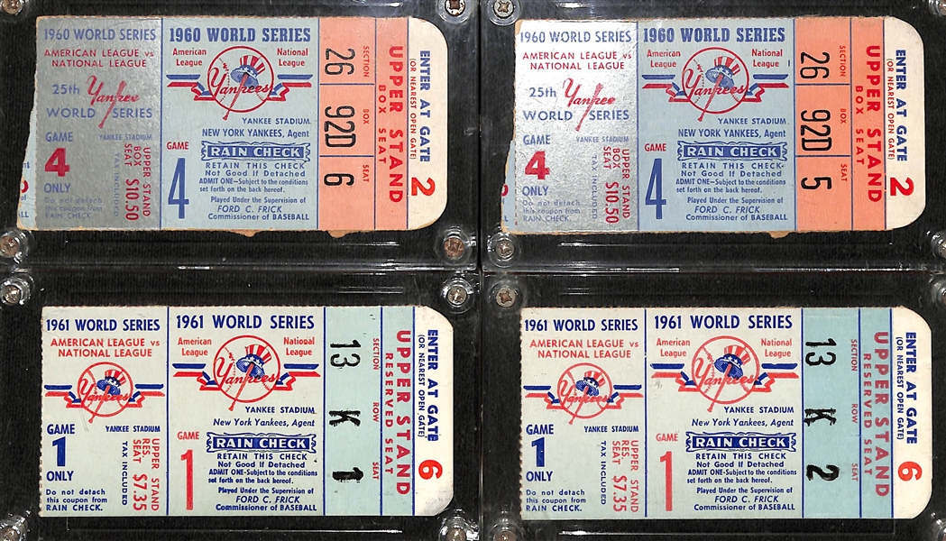 (2) 1960 and (2) 1961 World Series Ticket Stubs From Yankee Stadium