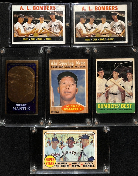 Lot of (6) 1960s Topps Mickey Mantle Cards w. (2) 1964 Topps AL Bombers # 331, 1965 Topps Embossed # 11, More!