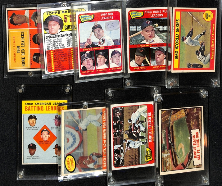 Lot of (9) 1960s Topps Baseball Cards all w. Mickey Mantle