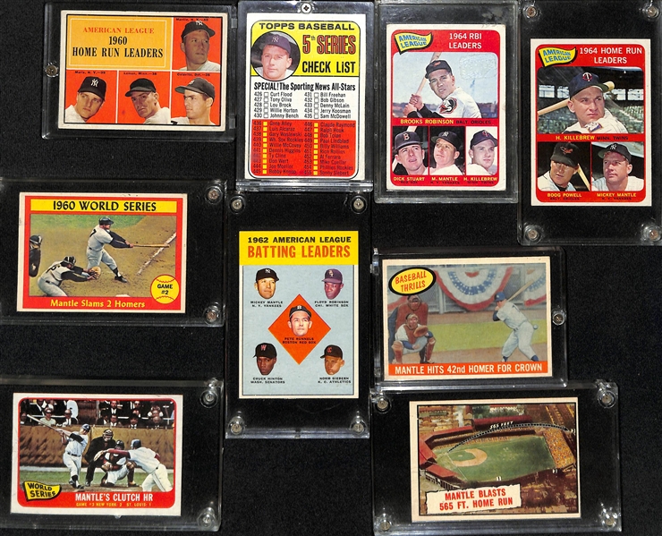 Lot of (9) 1960s Topps Baseball Cards all w. Mickey Mantle