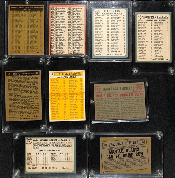Lot of (9) 1960s Topps Baseball Cards all w. Mickey Mantle