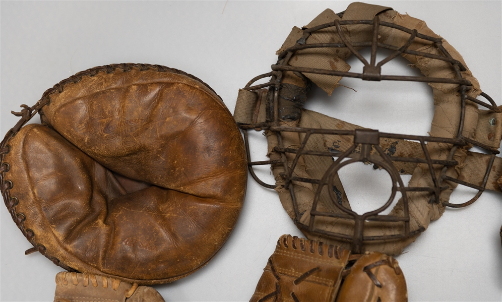 Vintage Baseball Memorabilia Lot w.(7) Gloves, Catchers Mask, Spalding Babe Ruth Model Glove
