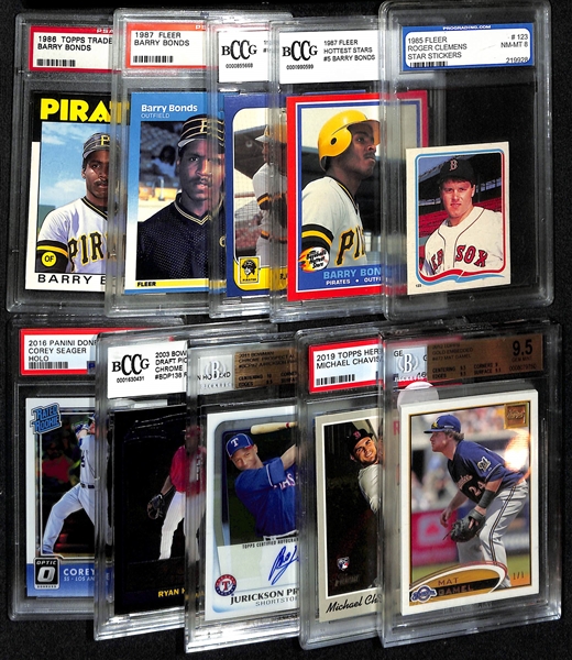 Lot of (10) Graded Mostly Rookie MLB Baseball Card Lot w. (4) Barry Bonds, Roger Clemens, Corey Seager and More