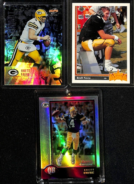 Huge lot of (55+) Brett Favre Football Cards and Inserts w. (9) Serial Numbered Inserts!