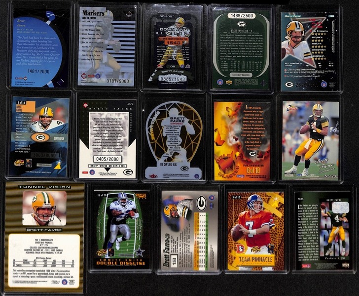 Huge lot of (55+) Brett Favre Football Cards and Inserts w. (9) Serial Numbered Inserts!