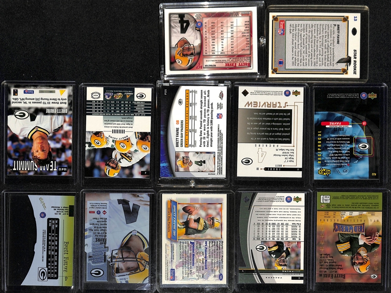 Huge lot of (55+) Brett Favre Football Cards and Inserts w. (9) Serial Numbered Inserts!