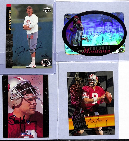 Lot of (2) Joe Montana and (2) Steve Young Autographed Football Cards 