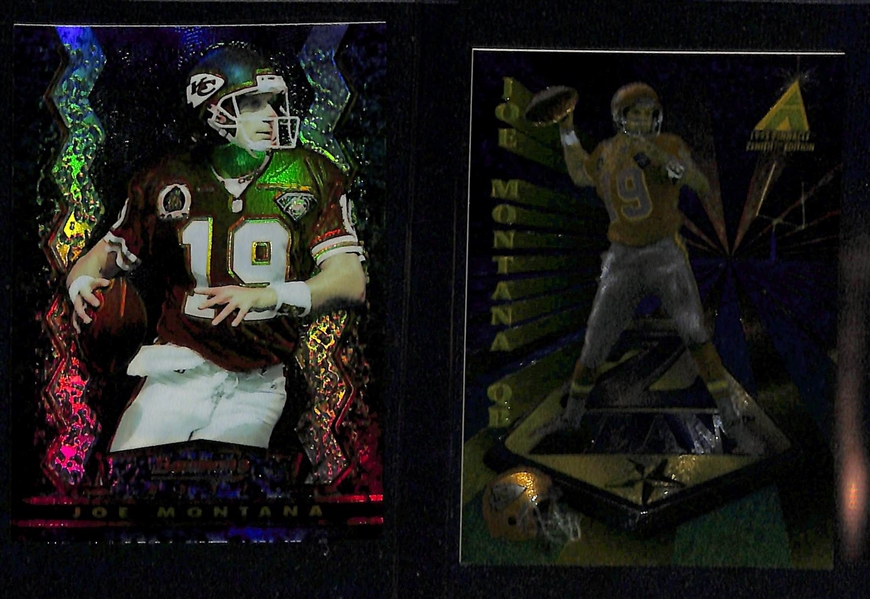 Lot of (18) Joe Montana Football Cards w. Mostly Inserts Including 1995 Topps Finest Refractor and 1982 Topps 2nd Year Card