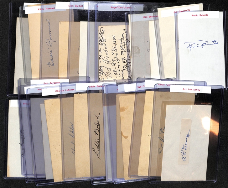 Lot of (20) Early Baseball Autographed Index and Post Cards w. Robin Roberts, Joe Cascarella, Rube Walberg, and Others