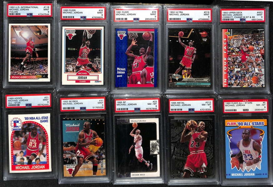 Lot of (10) Michael Jordan Mostly PSA 9 Graded Cards w. 1992 UD International # 118