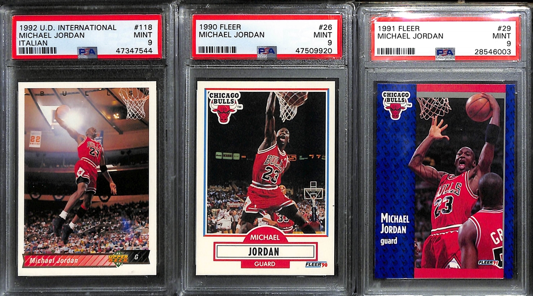Lot of (10) Michael Jordan Mostly PSA 9 Graded Cards w. 1992 UD International # 118