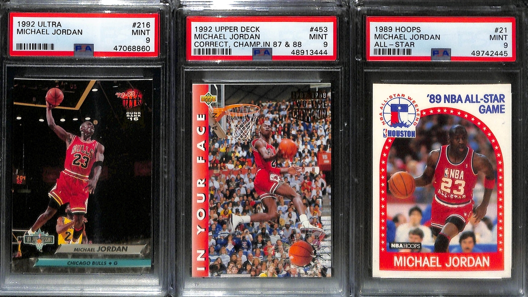 Lot of (10) Michael Jordan Mostly PSA 9 Graded Cards w. 1992 UD International # 118